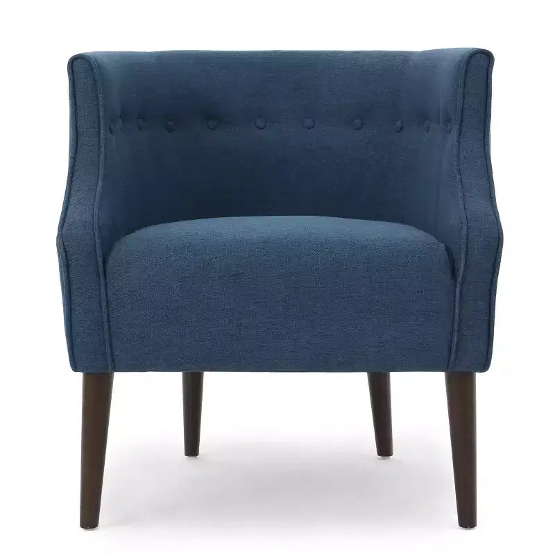 Modern Club Chair – Button-Tufted Back, Tonal Piping, Sturdy Birch Wood Legs