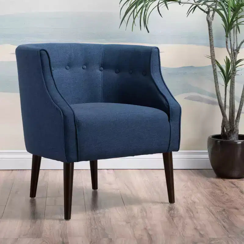 Modern Club Chair – Button-Tufted Back, Tonal Piping, Sturdy Birch Wood Legs