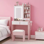 Makeup Vanity Desk with Mirror and Lights, Vanity Table with Charging Station, Dressing Table with Drawers Shelves, LED Vanity Desk for Bedroom
