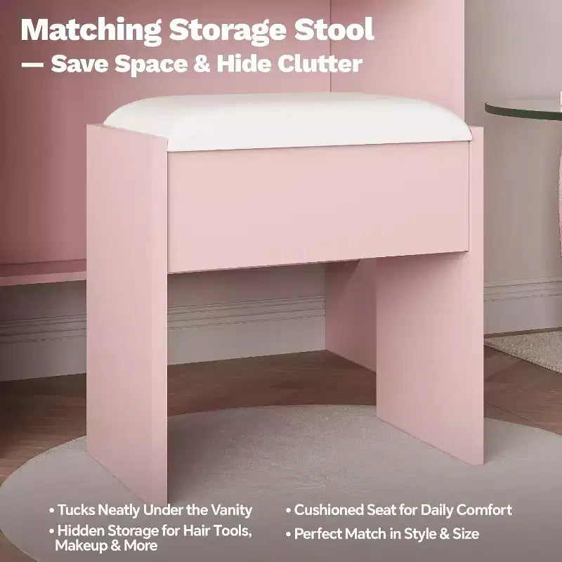 Makeup Vanity Desk with Mirror and Lights, Vanity Table with Charging Station, Dressing Table with Drawers Shelves, LED Vanity Desk for Bedroom