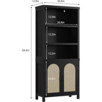 70'' Tall Black Double Wide Bookshelf and Bookcase with Doors, 5-Tier Open Display Shelves and Storage Cabinets for Living Room, Home Office