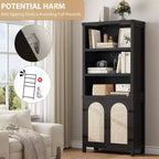 70'' Tall Black Double Wide Bookshelf and Bookcase with Doors, 5-Tier Open Display Shelves and Storage Cabinets for Living Room, Home Office