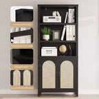 70'' Tall Black Double Wide Bookshelf and Bookcase with Doors, 5-Tier Open Display Shelves and Storage Cabinets for Living Room, Home Office