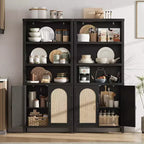 70'' Tall Black Double Wide Bookshelf and Bookcase with Doors, 5-Tier Open Display Shelves and Storage Cabinets for Living Room, Home Office