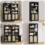 70'' Tall Black Double Wide Bookshelf and Bookcase with Doors, 5-Tier Open Display Shelves and Storage Cabinets for Living Room, Home Office