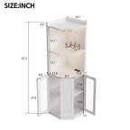 Farmhouse Corner Bar Cabinet – LED Lights, Power Outlets, USB Ports, Glass Rack, White