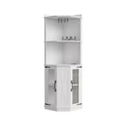 Farmhouse Corner Bar Cabinet – LED Lights, Power Outlets, USB Ports, Glass Rack, White