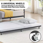 Twin Daybed with Trundle Bed, Black Daybed with Backrest, Bed Frame with Pull-Out Trundle, Heavy Duty Steel Slats Supports, for Guest Room