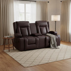 VEVOR Loveseat Recliner Sofa, PU Faux Leather Recliner Sofa with USB Ports, Cup Holders and Storage Bags, Brown