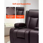 Loveseat Recliner Sofa – PU Faux Leather, USB Ports, Cup Holders, Storage Bags, Brown