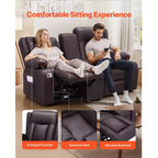 Loveseat Recliner Sofa – PU Faux Leather, USB Ports, Cup Holders, Storage Bags, Brown