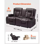 Loveseat Recliner Sofa – PU Faux Leather, USB Ports, Cup Holders, Storage Bags, Brown