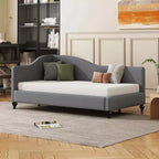 MAYEERTY Twin Size L-Shaped Linen Daybed, with Solid Wood Legs, Gray