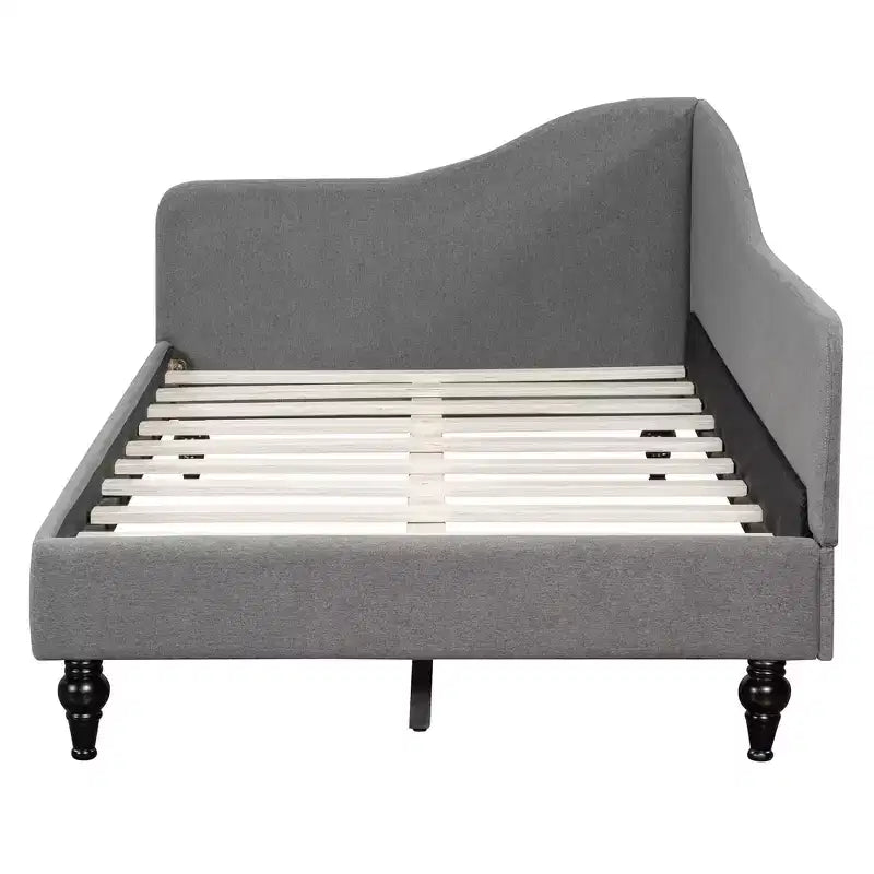 Twin Size L-Shaped Linen Daybed – Solid Wood Legs, Gray, Modern Bedroom Sofa