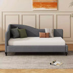 Twin Size L-Shaped Linen Daybed – Solid Wood Legs, Gray, Modern Bedroom Sofa