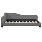 Twin Size L-Shaped Linen Daybed – Solid Wood Legs, Gray, Modern Bedroom Sofa