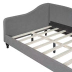 Twin Size L-Shaped Linen Daybed – Solid Wood Legs, Gray, Modern Bedroom Sofa