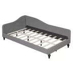 Twin Size L-Shaped Linen Daybed – Solid Wood Legs, Gray, Modern Bedroom Sofa