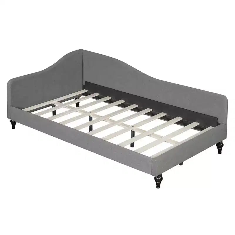 Twin Size L-Shaped Linen Daybed – Solid Wood Legs, Gray, Modern Bedroom Sofa