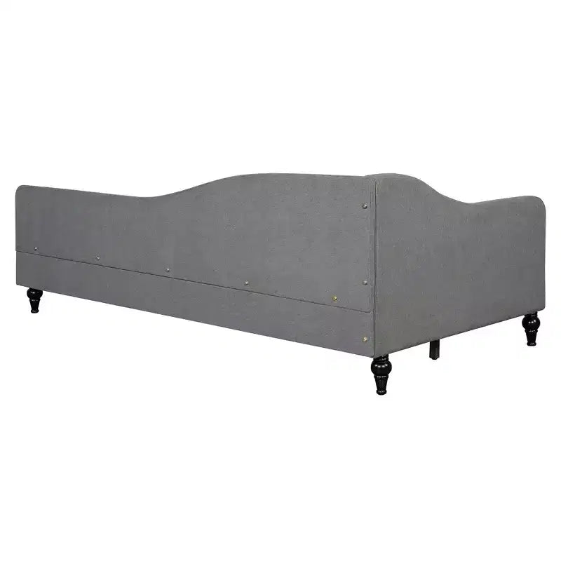 Twin Size L-Shaped Linen Daybed – Solid Wood Legs, Gray, Modern Bedroom Sofa