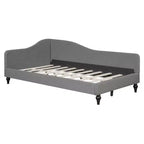 Twin Size L-Shaped Linen Daybed – Solid Wood Legs, Gray, Modern Bedroom Sofa