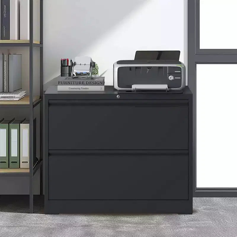 2-Drawer White Lateral File Cabinet with Lock – Heavy-Duty Steel, Under Desk Storage