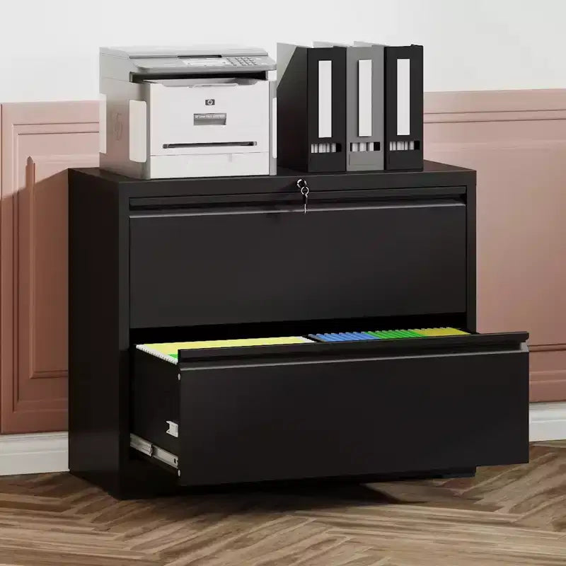 2-Drawer White Lateral File Cabinet with Lock – Heavy-Duty Steel, Under Desk Storage
