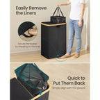 Dual Compartment Laundry Hamper – 2 Lids, Removable Liners, for Laundry Room & Bedroom