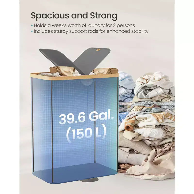 Dual Compartment Laundry Hamper – 2 Lids, Removable Liners, for Laundry Room & Bedroom