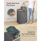 Dual Compartment Laundry Hamper – 2 Lids, Removable Liners, for Laundry Room & Bedroom
