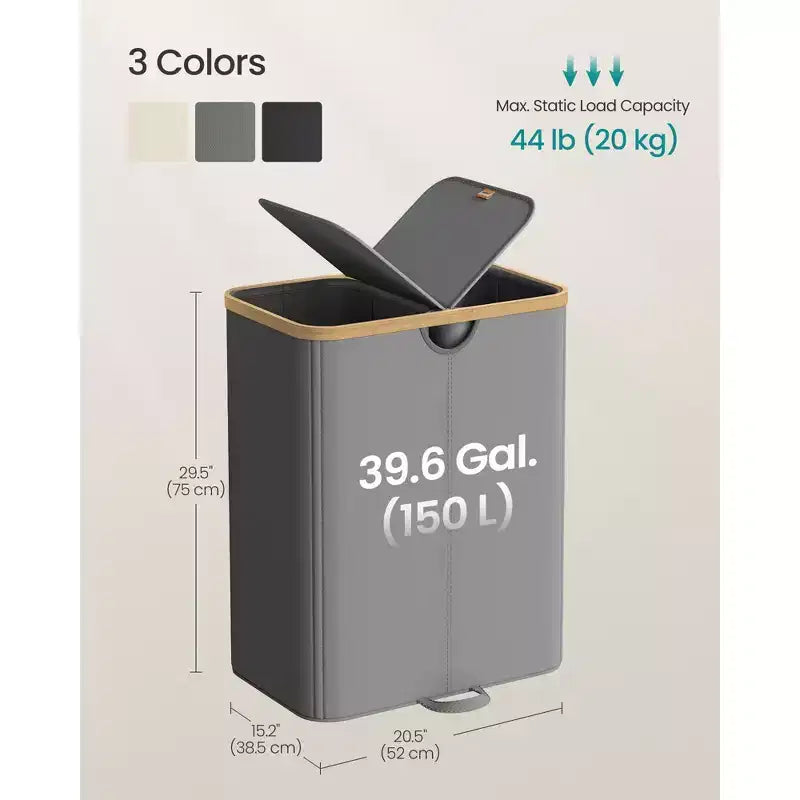 Dual Compartment Laundry Hamper – 2 Lids, Removable Liners, for Laundry Room & Bedroom