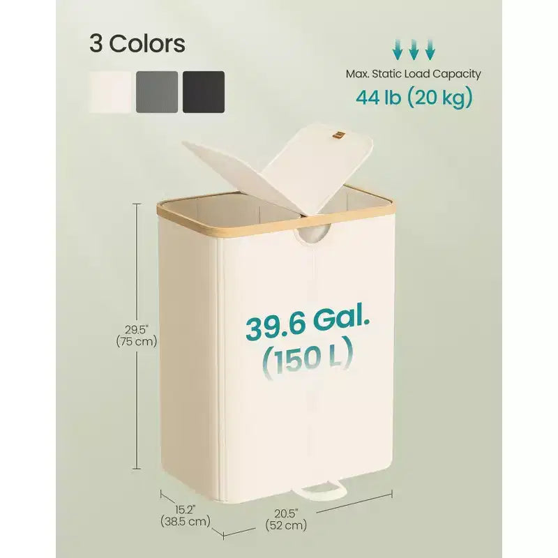 Dual Compartment Laundry Hamper – 2 Lids, Removable Liners, for Laundry Room & Bedroom