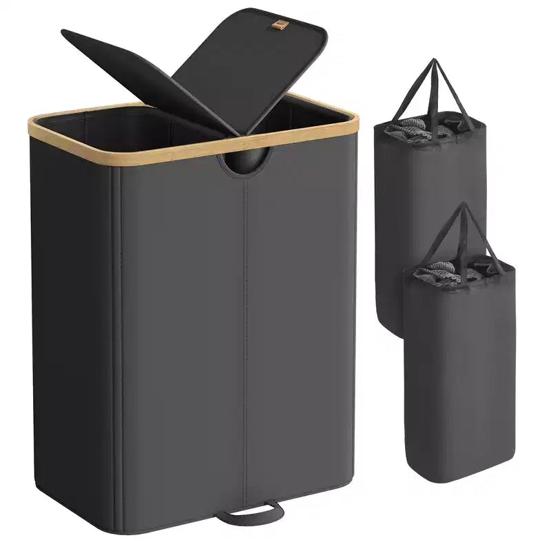 Dual Compartment Laundry Hamper – 2 Lids, Removable Liners, for Laundry Room & Bedroom