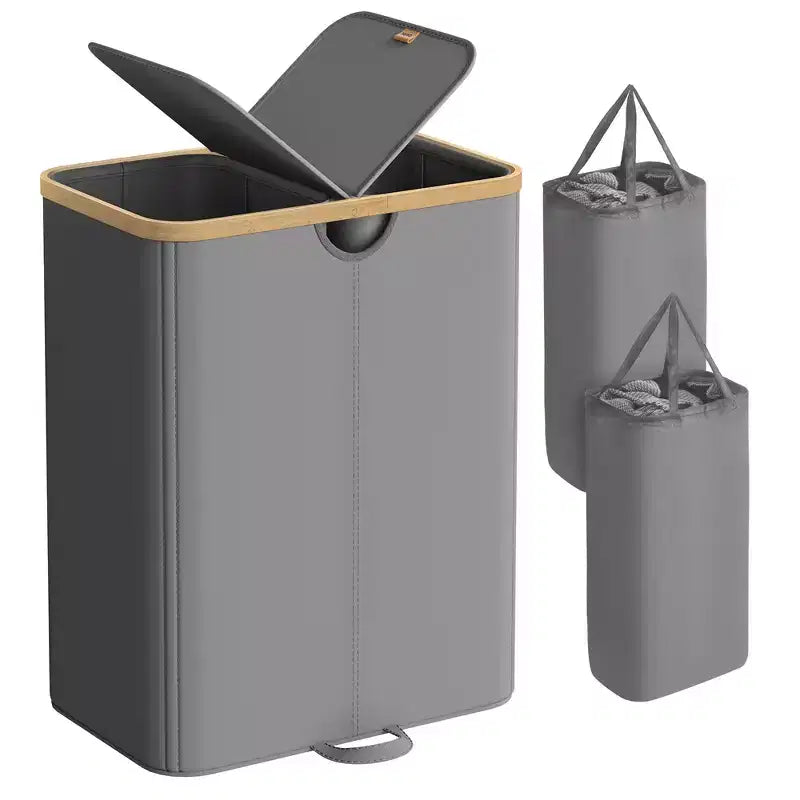 Dual Compartment Laundry Hamper – 2 Lids, Removable Liners, for Laundry Room & Bedroom