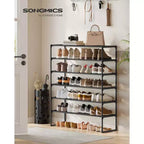 6-Tier Stackable Shoe Rack – Metal Shoe Organizer, Upright & Reversible for Entryway, Black