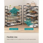 6-Tier Stackable Shoe Rack – Metal Shoe Organizer, Upright & Reversible for Entryway, Black