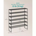 6-Tier Stackable Shoe Rack – Metal Shoe Organizer, Upright & Reversible for Entryway, Black