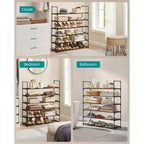 6-Tier Stackable Shoe Rack – Metal Shoe Organizer, Upright & Reversible for Entryway, Black