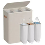 Laundry Hamper, 50.2 Gal 3-Compartment Basket with Lid & Removable Liners, for Whole Family Laundry Sorting
