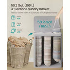 3-Compartment Laundry Hamper – Lid & Removable Liners, for Whole Family Laundry Sorting
