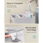3-Compartment Laundry Hamper – Lid & Removable Liners, for Whole Family Laundry Sorting