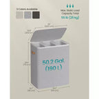 3-Compartment Laundry Hamper – Lid & Removable Liners, for Whole Family Laundry Sorting