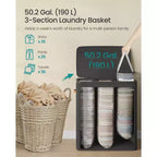 3-Compartment Laundry Hamper – Lid & Removable Liners, for Whole Family Laundry Sorting