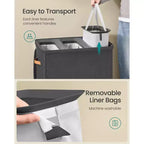 3-Compartment Laundry Hamper – Lid & Removable Liners, for Whole Family Laundry Sorting