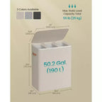 3-Compartment Laundry Hamper – Lid & Removable Liners, for Whole Family Laundry Sorting