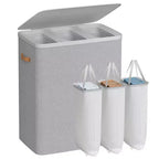 3-Compartment Laundry Hamper – Lid & Removable Liners, for Whole Family Laundry Sorting