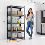 5-Tier Heavy-Duty Metal Storage Shelves – 2000 lbs Capacity, Adjustable, Black
