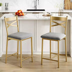 Counter Height Barstools – Set of 2, Footrest, Back Support, Upholstered, Metal Frame