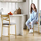 Counter Height Barstools – Set of 2, Footrest, Back Support, Upholstered, Metal Frame