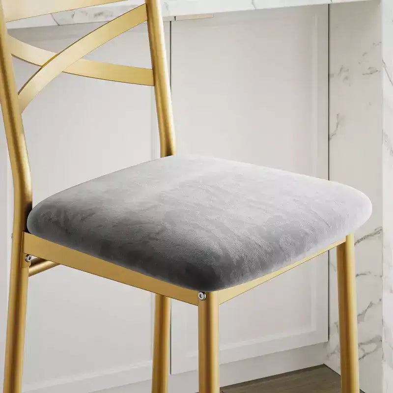 Counter Height Barstools – Set of 2, Footrest, Back Support, Upholstered, Metal Frame